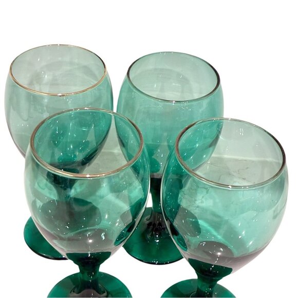 Vintage Libbey Juniper Green Teardrop Goblets 4 with Gold Rim 4 without Gold (8) - Picture 4 of 4